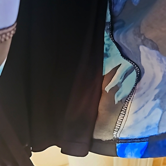 RN Studio Black & Blue Floral Jersey  3/4 Sleeve Dress;Ronni Nicole;Petite Large - Picture 4 of 4